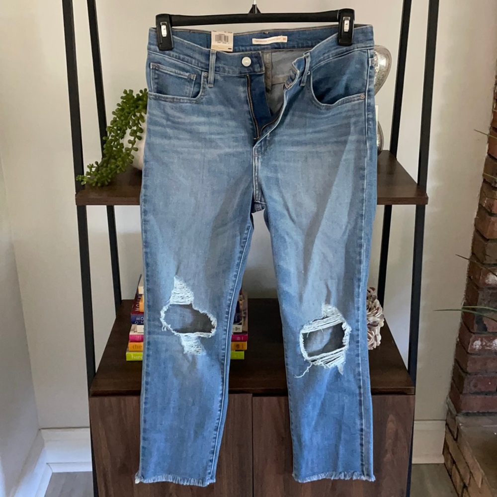 Levi’s 724 Ankle Straight denim, size 10. Brand new! Holes in knees, raw edge.